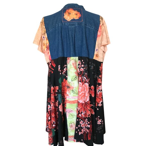 Handmade Boho Patchwork Duster, Size L-XL: Upcycled Hippie Tunic - Picture 3 of 16